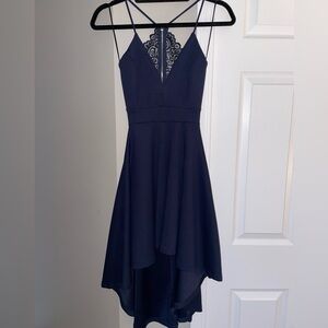 Navy Lace Back XS High Los Formal Dress
